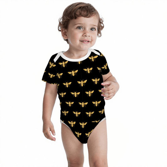 Baby Cotton Short Sleeve Onesie - Gold Bees