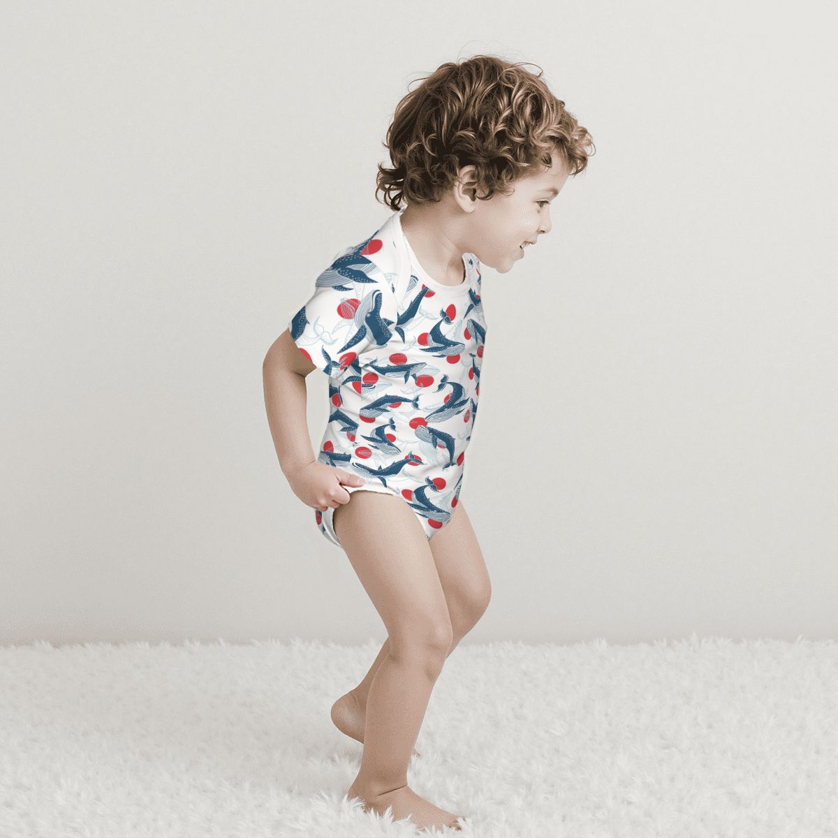 Baby Cotton Short Sleeve Onesie - WHALE