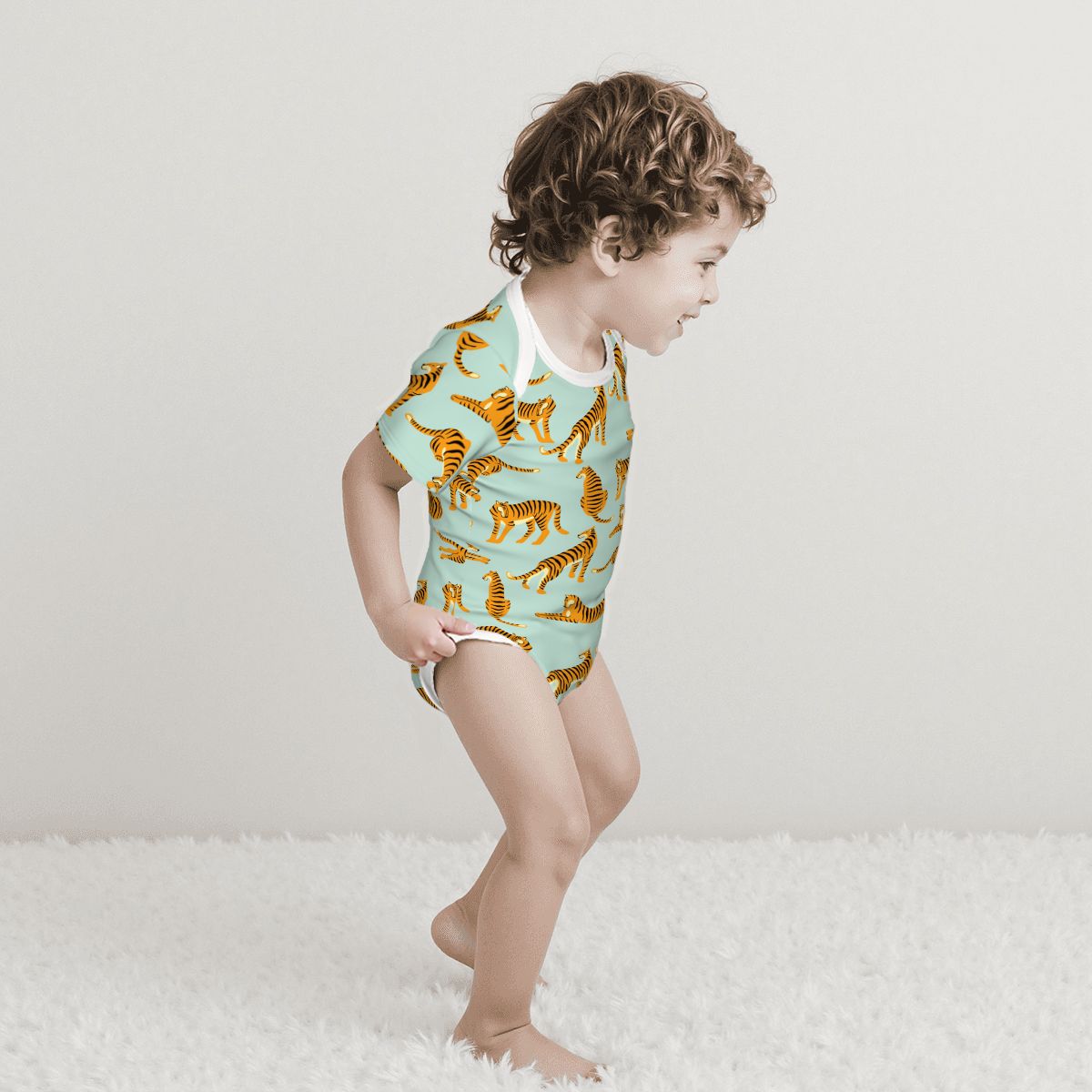 Baby Cotton Short Sleeve Onesie - TIGER