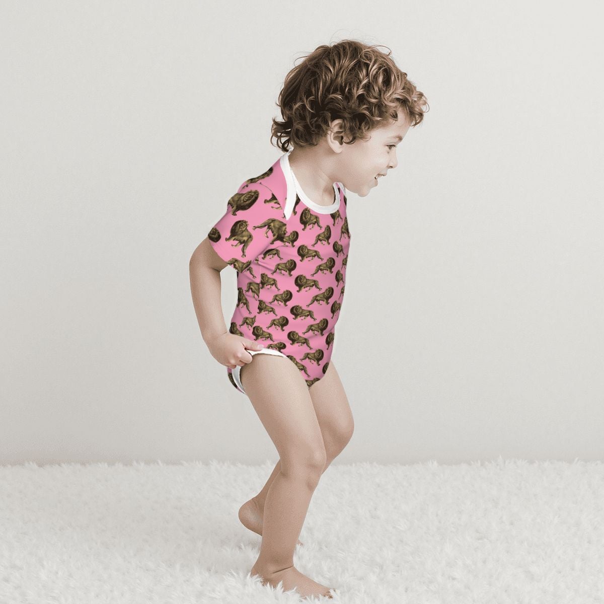 Baby Cotton Short Sleeve Onesie - LION