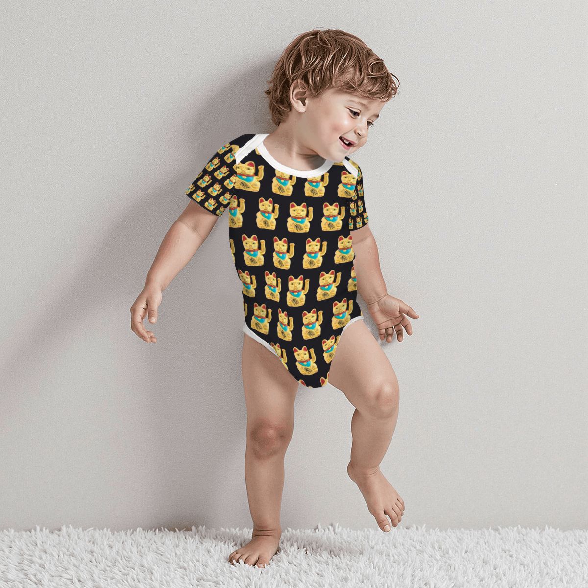 Baby Cotton Short Sleeve Onesie - LUCKY CAT