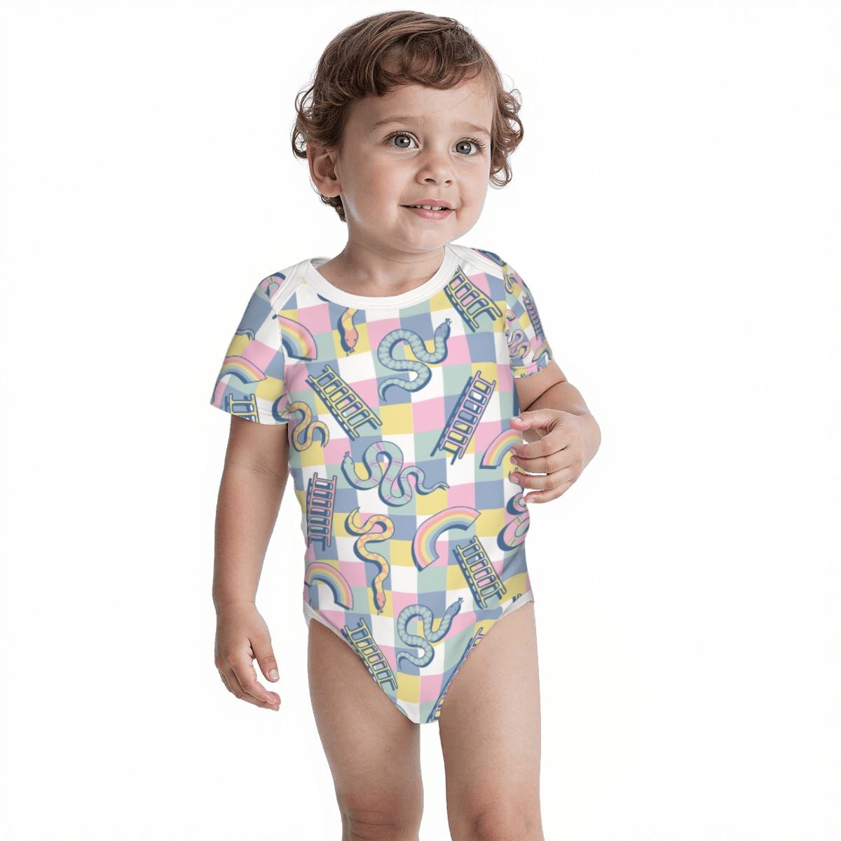 Baby Cotton Short Sleeve Onesie - SNAKE LADDER