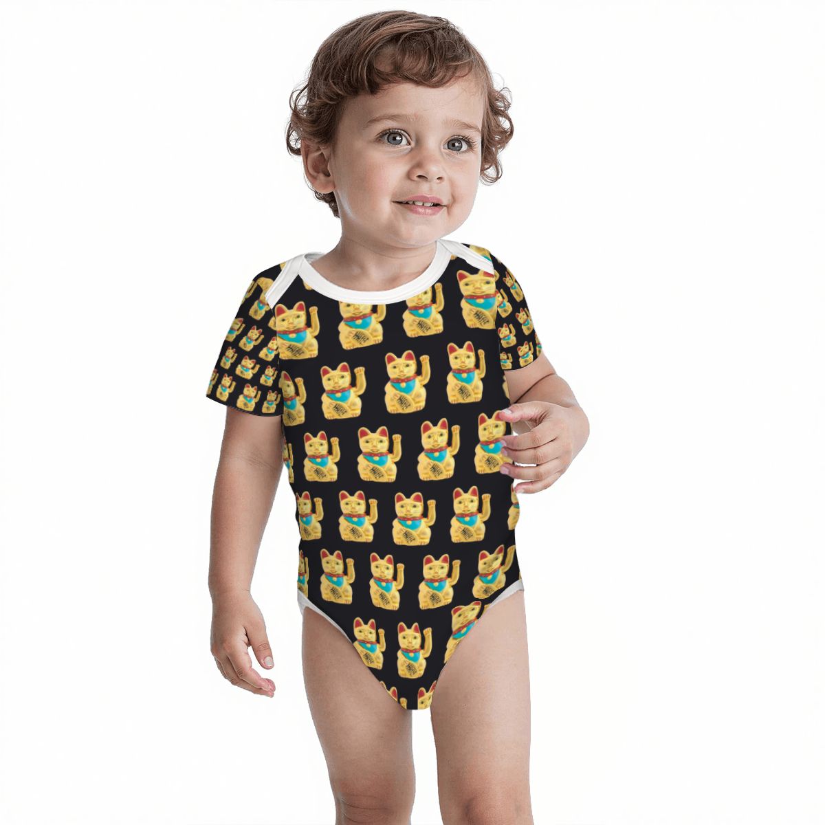 Baby Cotton Short Sleeve Onesie - LUCKY CAT