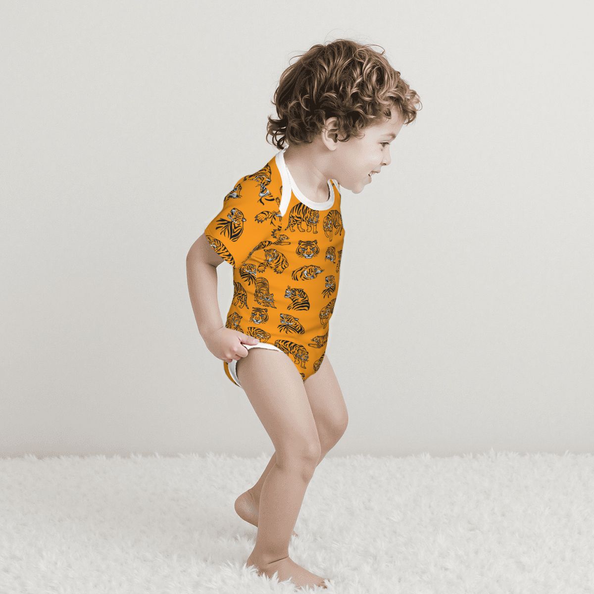 Baby Cotton Short Sleeve Onesie - TIGER ORANGE