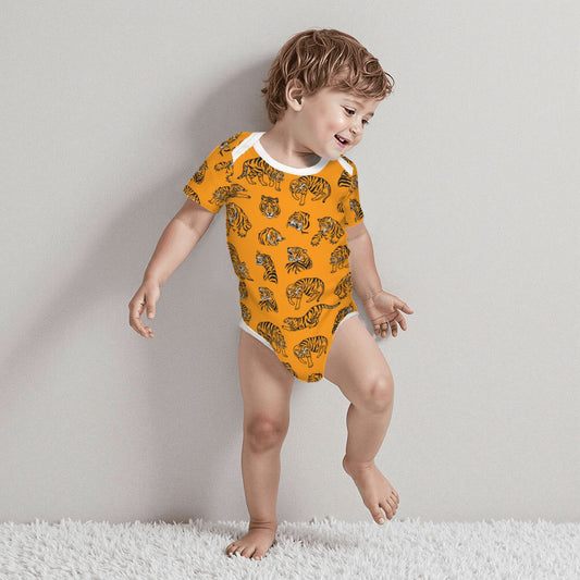 Baby Cotton Short Sleeve Onesie - Old School Tiger