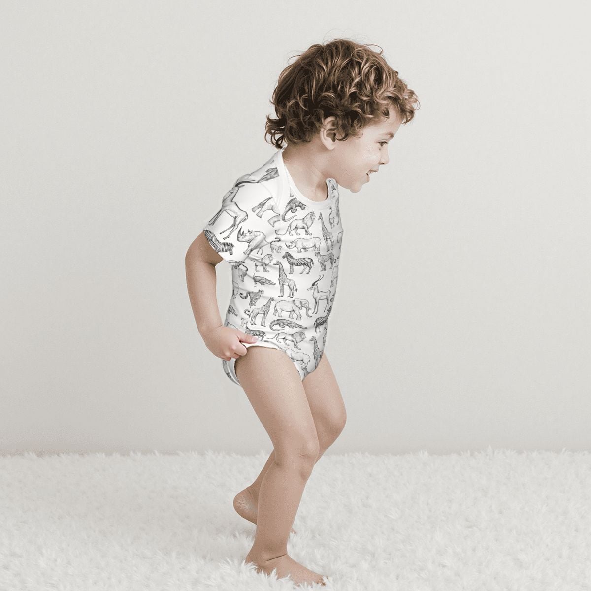 Baby Cotton Short Sleeve Onesie - WILD ANIMALS