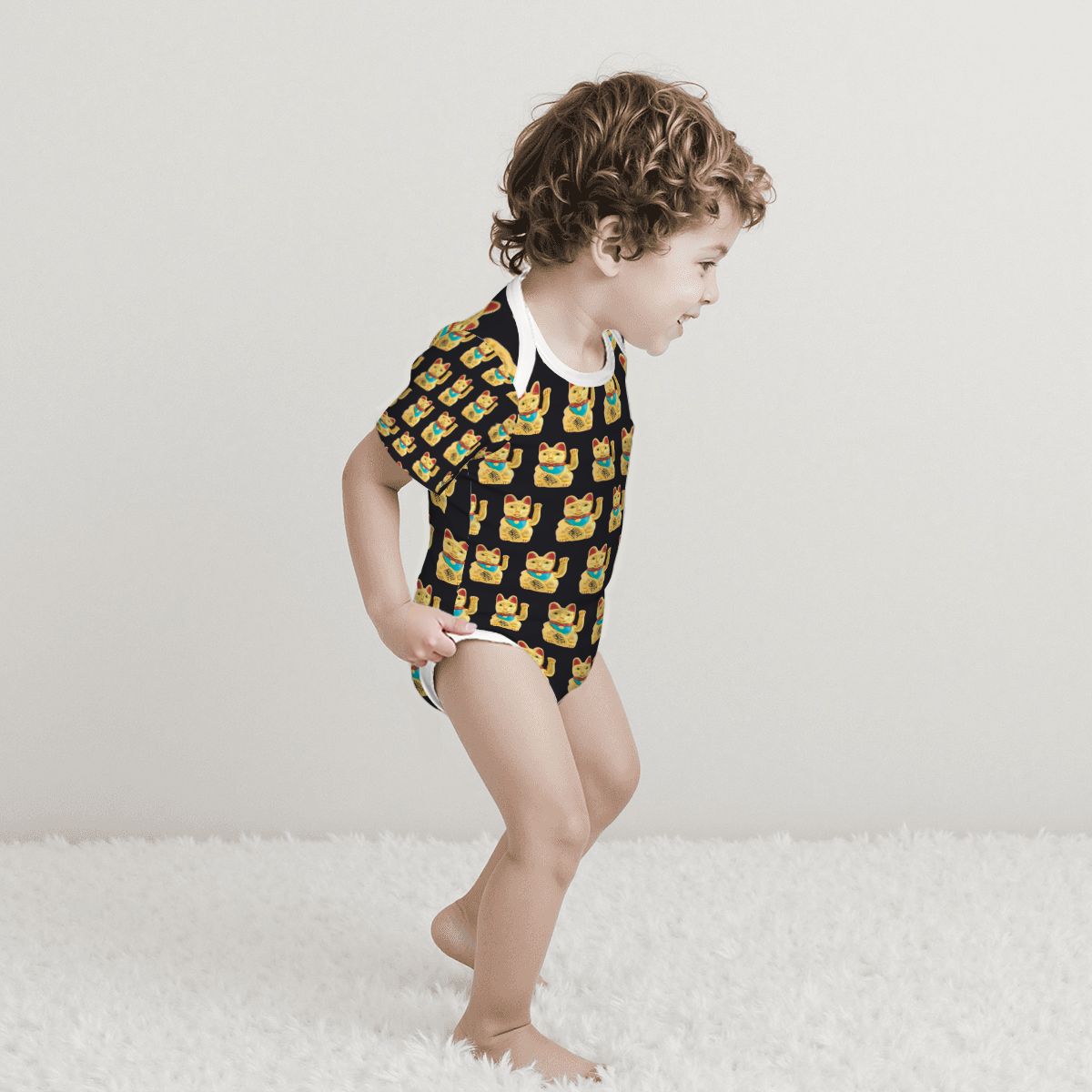 Baby Cotton Short Sleeve Onesie - LUCKY CAT