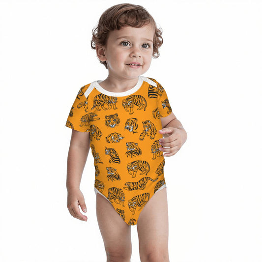 Baby Cotton Short Sleeve Onesie - Old School Tiger