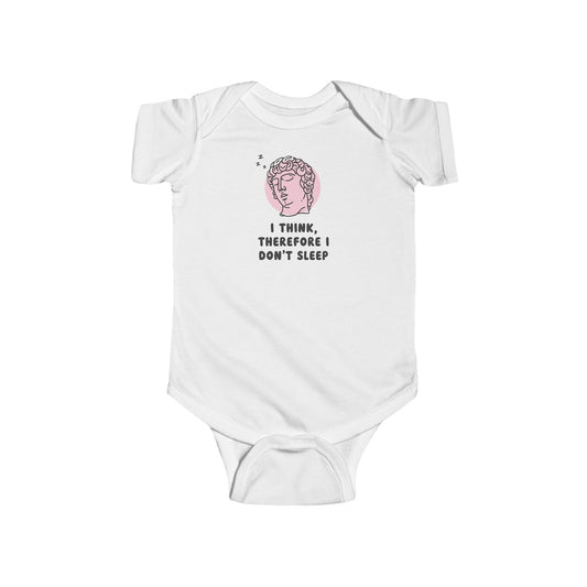 I Think Therefore I Don't Sleep Baby Bodysuit | Funny Philosophical Baby Onesie | Infant Bodysuit | Rabbit Skins 4424
