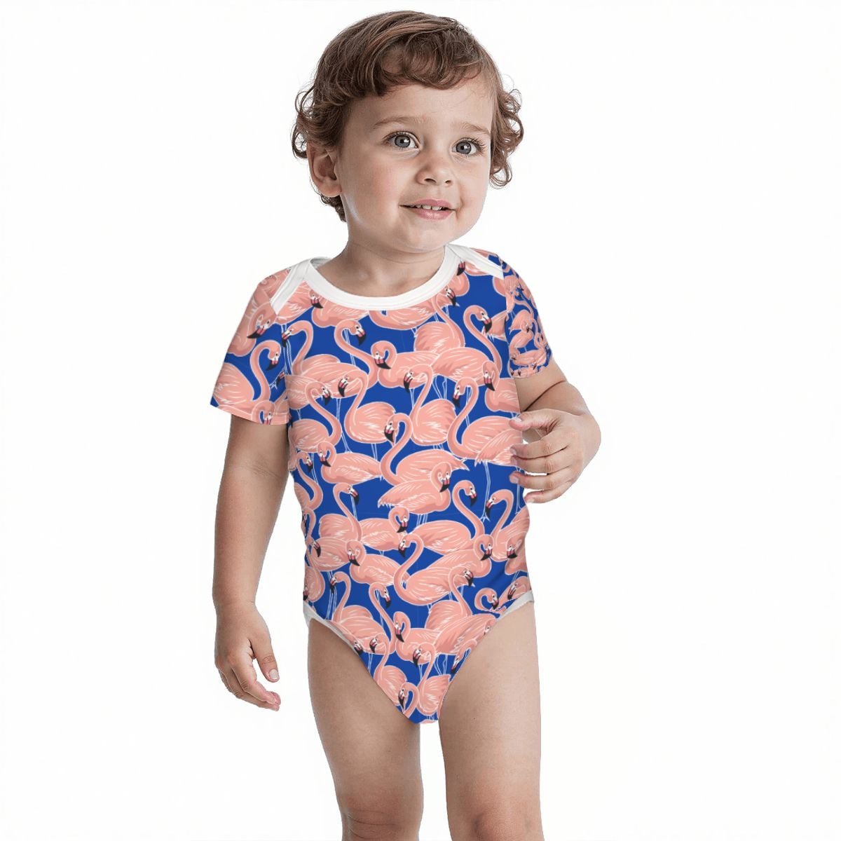 Baby Cotton Short Sleeve Onesie - FLAMINGO