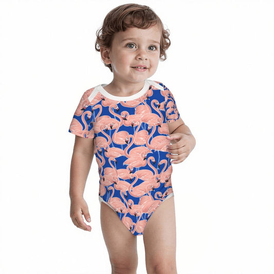 Baby Cotton Short Sleeve Onesie - FLAMINGO