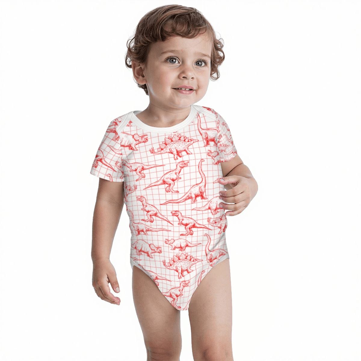 Baby Cotton Short Sleeve Onesie - DINO GRID