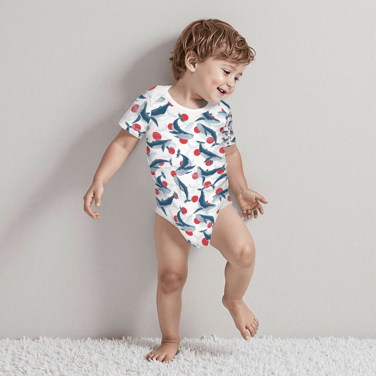 Baby Cotton Short Sleeve Onesie - WHALE