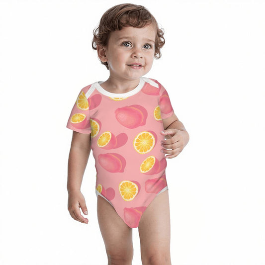 Baby Cotton Short Sleeve Onesie - Lemon Pink