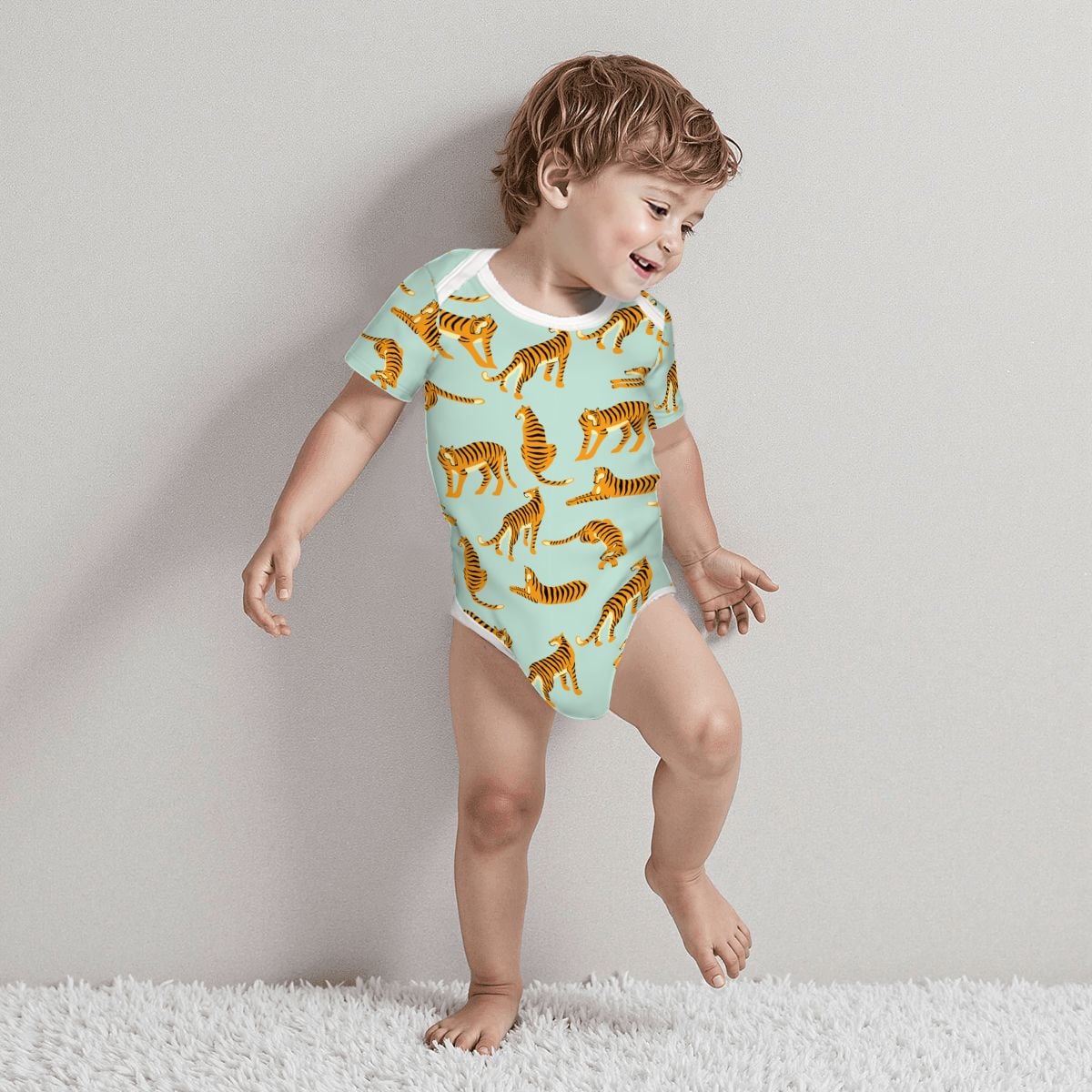 Baby Cotton Short Sleeve Onesie - TIGER