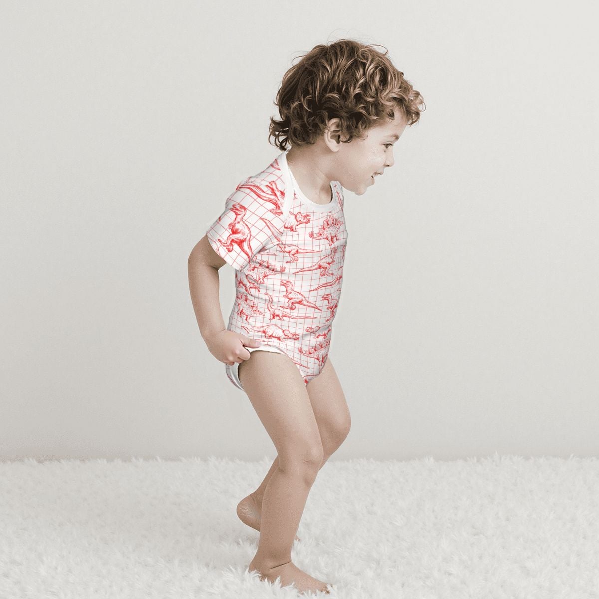 Baby Cotton Short Sleeve Onesie - DINO GRID