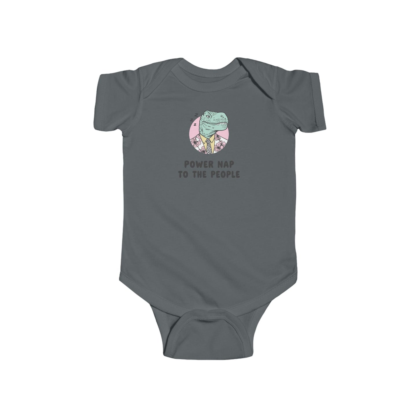 Infant Bodysuit - Sleepy Dinosaur "Power Nap To The People" Funny Baby Onesie