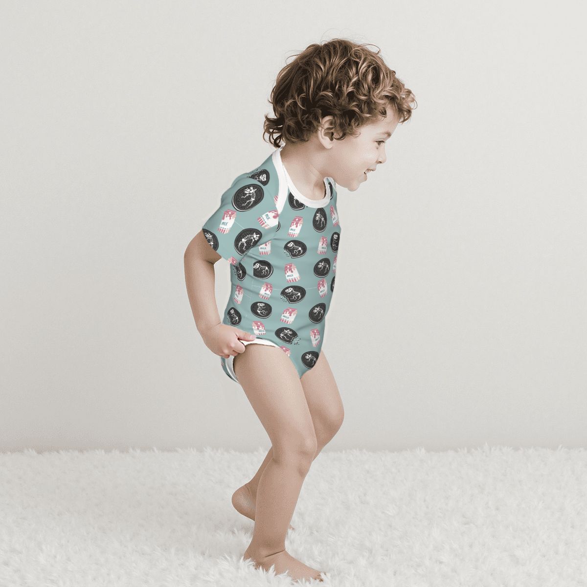 Baby Cotton Short Sleeve Onesie - DINO OREO