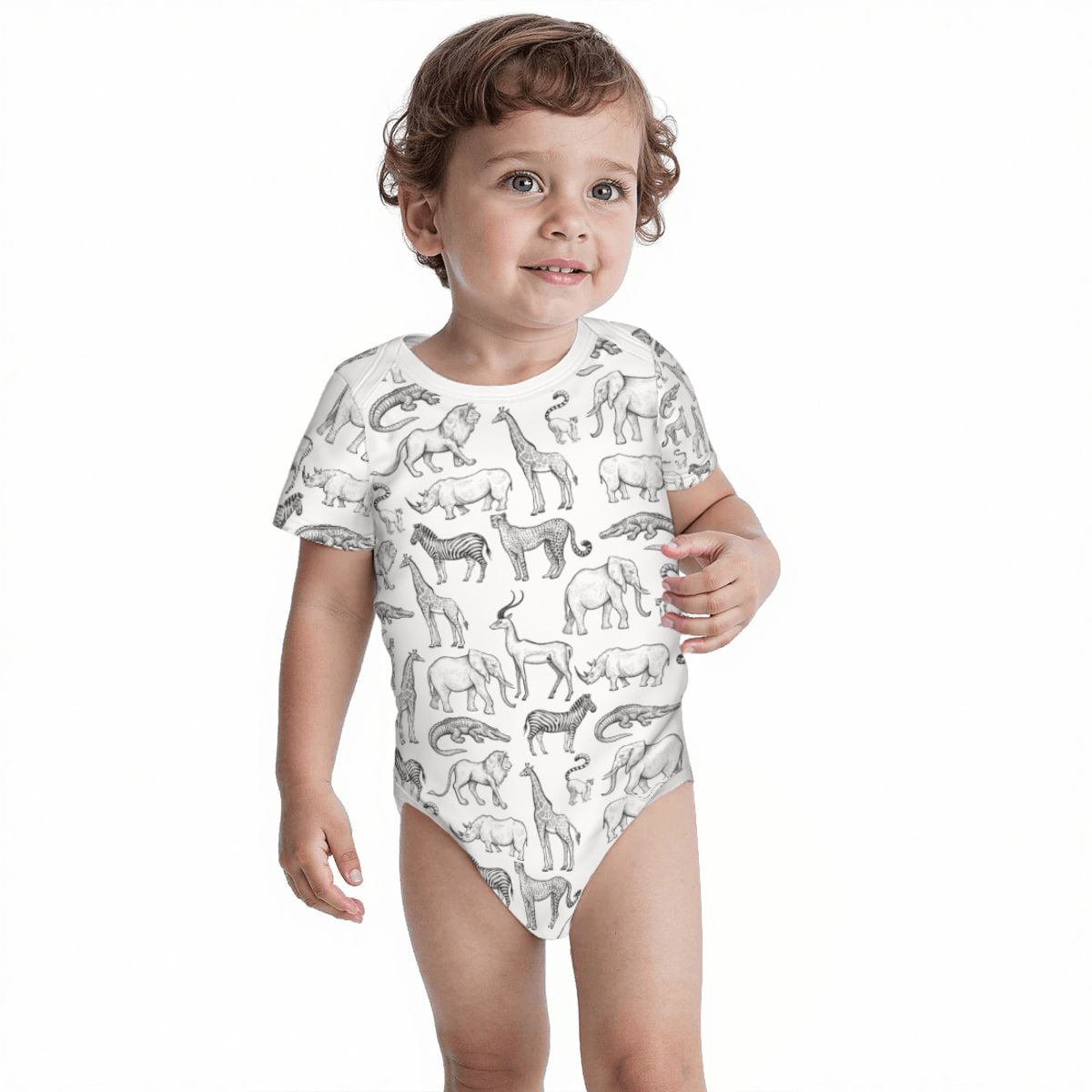 Baby Cotton Short Sleeve Onesie - WILD ANIMALS