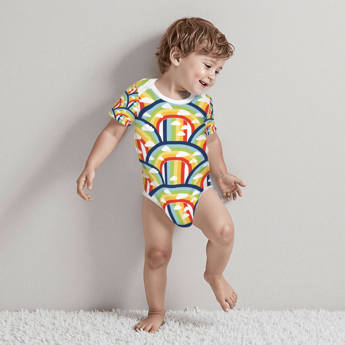 Baby Cotton Short Sleeve Onesie - RAINBOW