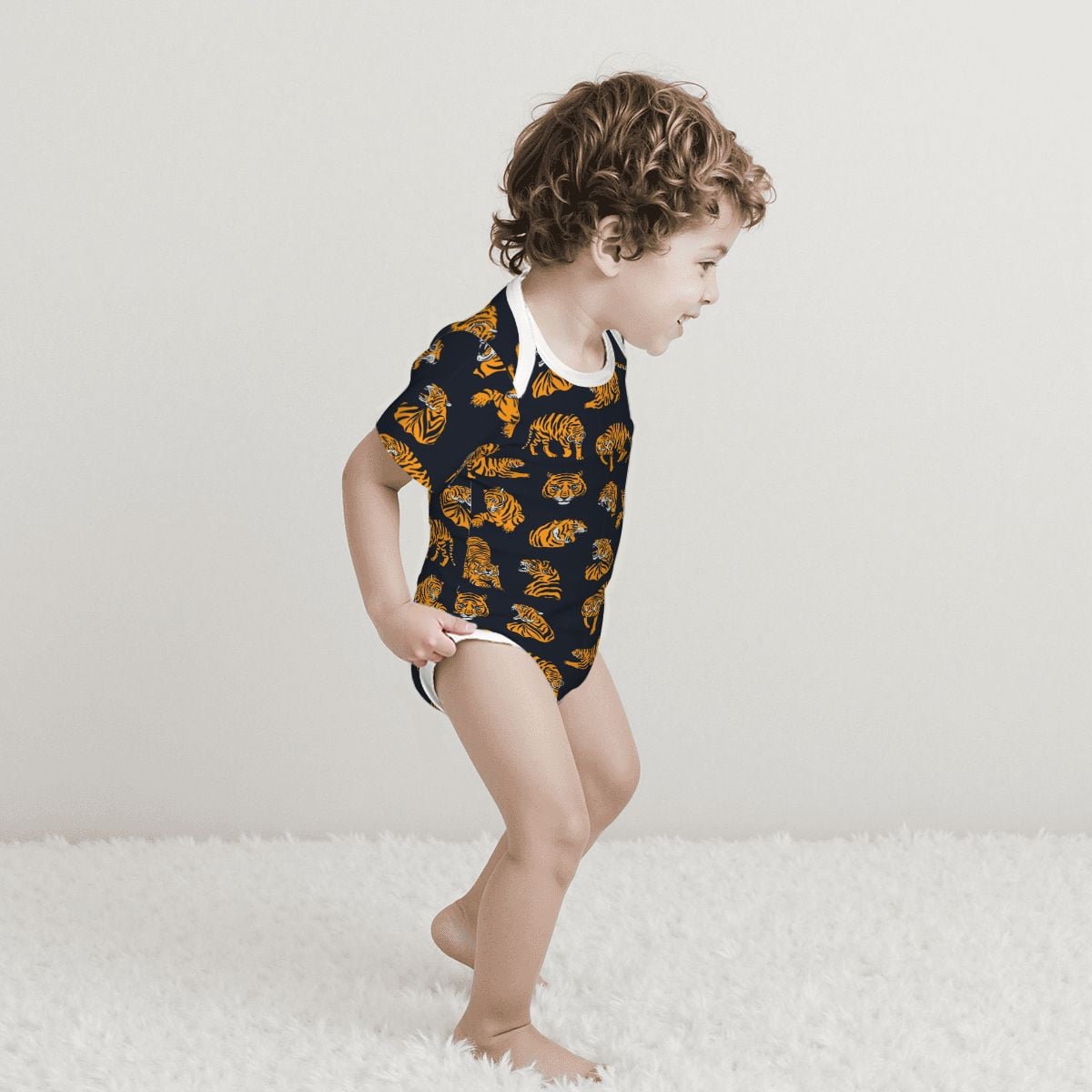 Baby Cotton Short Sleeve Onesie - TIGER BLACK