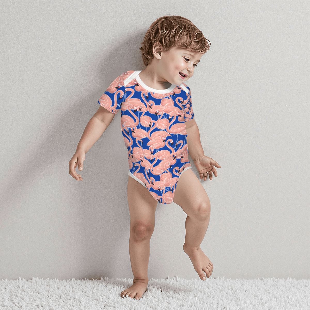 Baby Cotton Short Sleeve Onesie - FLAMINGO