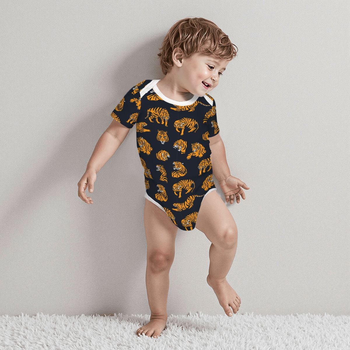 Baby Cotton Short Sleeve Onesie - TIGER BLACK
