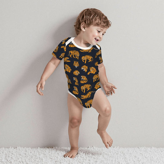 Baby Cotton Short Sleeve Onesie - Old School Tiger