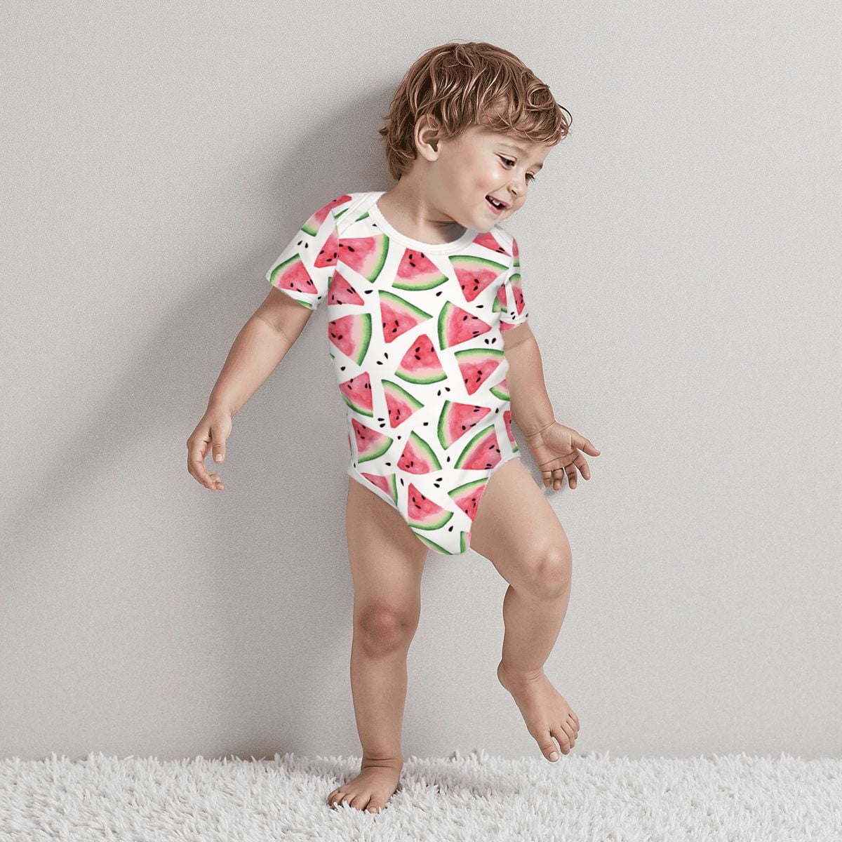 Baby Cotton Short Sleeve Onesie - WATERMELON