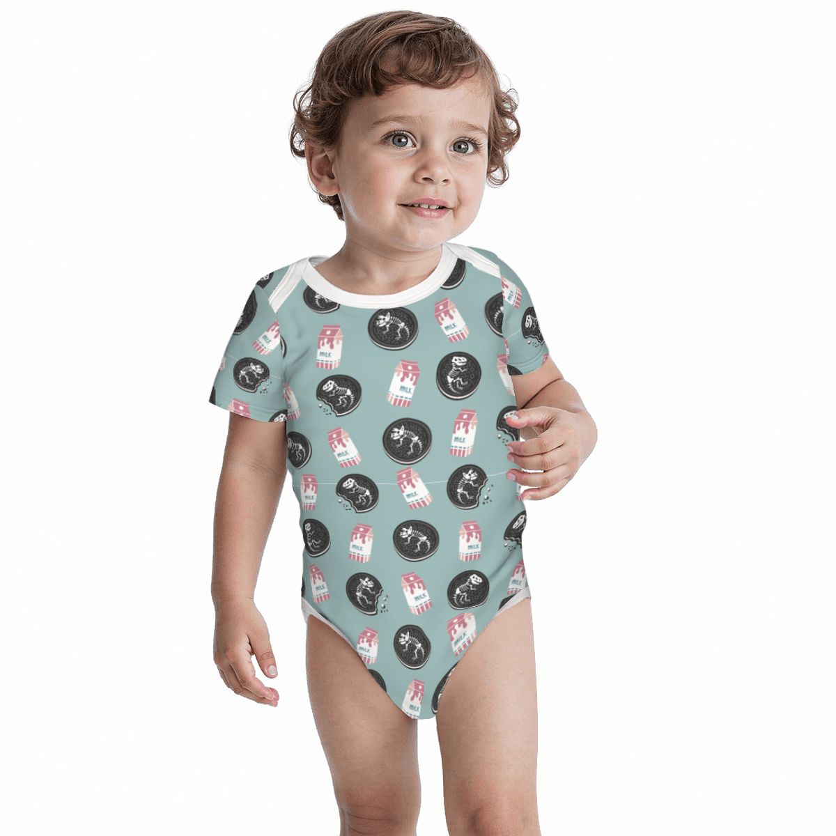 Baby Cotton Short Sleeve Onesie - DINO OREO