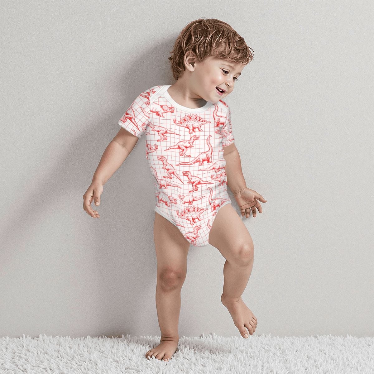 Baby Cotton Short Sleeve Onesie - DINO GRID