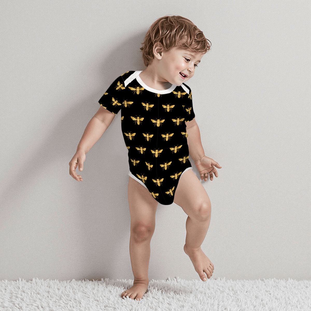 Baby Cotton Short Sleeve Onesie - GOLDEN BEE
