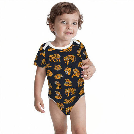 Baby Cotton Short Sleeve Onesie - Old School Tiger