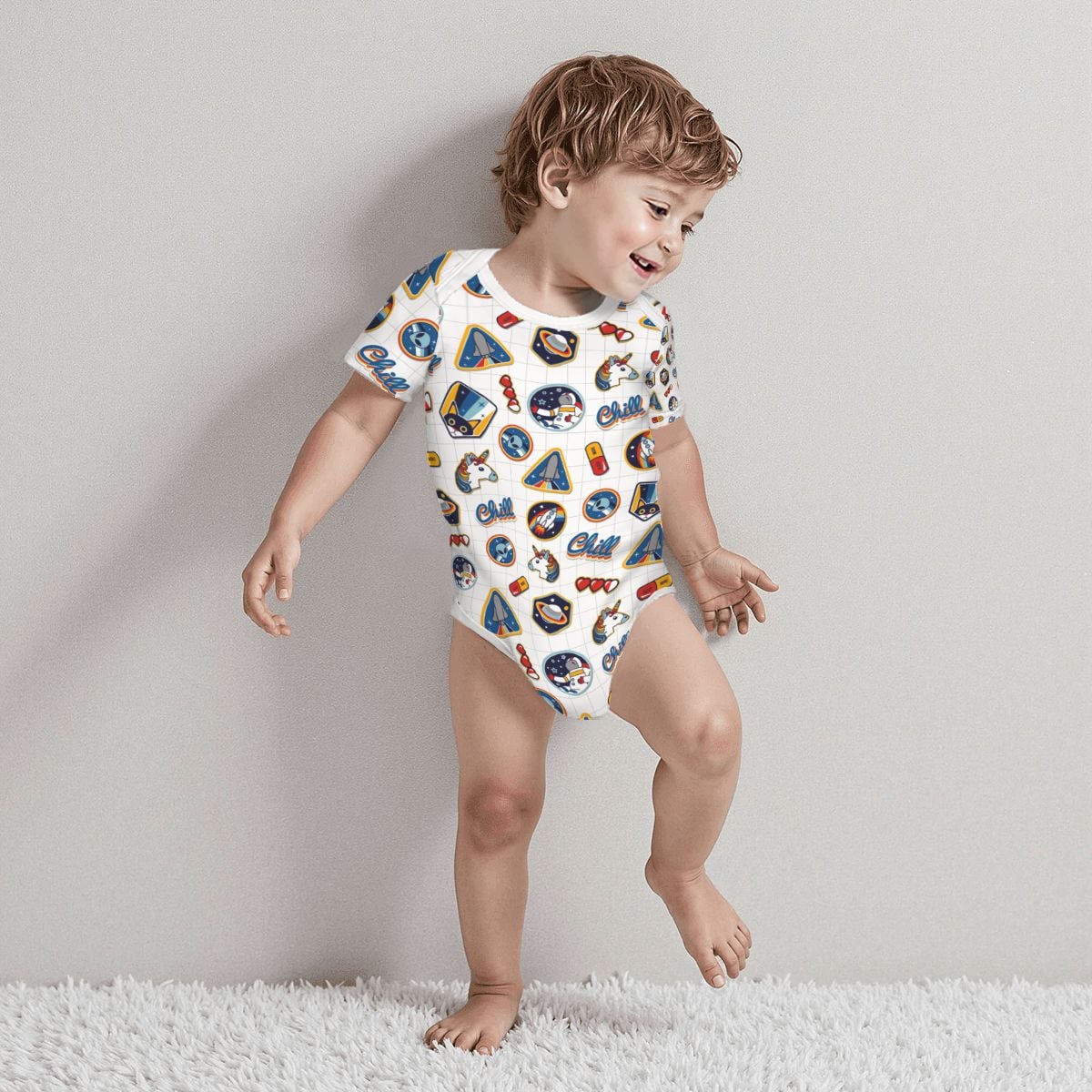 Baby Cotton Short Sleeve Onesie - SPACE