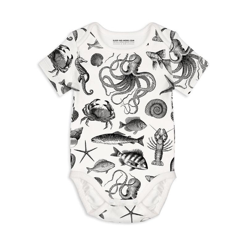 Short Sleeve Baby Bodysuit LOTS OF FISH IN THE SEA-bodysuits-sleep-no-more